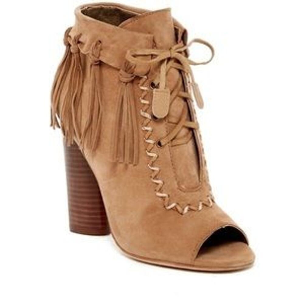 Cynthia Vincent "Nailed" Boho Southwestern Fringe Open-Toed Booties Women's 9.5